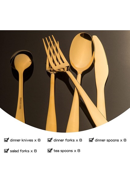 15 Adet Paslanmaz Çelik Ayna Cilalı 3 Kişilik Çatal Bıçak Seti (Altın Titanyum) (Yurt Dışından) modelleri