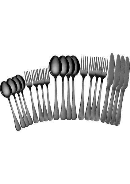 20 Adet Paslanmaz Çelik Gümüş Ayna Cilalı Sofra Takımı Seti Siyah (Yurt Dışından)