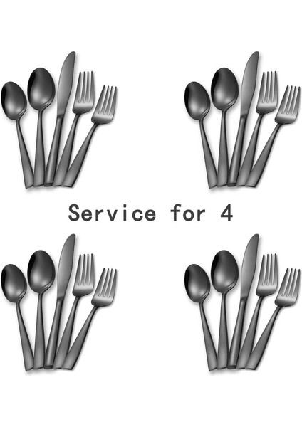 20 Adet Paslanmaz Çelik Gümüş Ayna Cilalı Sofra Takımı Seti Siyah (Yurt Dışından) modelleri