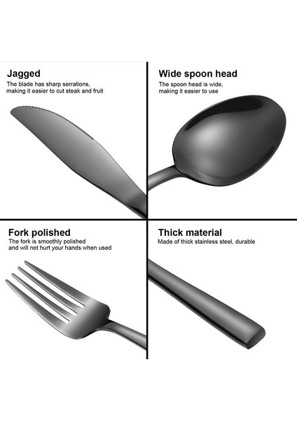 40 Adet Paslanmaz Çelik Gümüş Ayna Cilalı Sofra Takımı Seti Siyah (Yurt Dışından) fiyatları