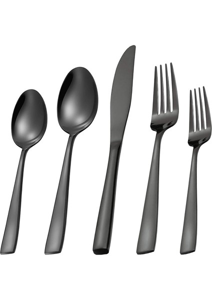 15 Adet Paslanmaz Çelik Gümüş Ayna Cilalı Sofra Takımı Seti Siyah (Yurt Dışından)