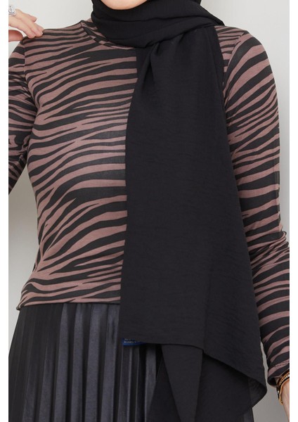 Zebra Desen Balıkçı Yaka Body Kahverengi modelleri