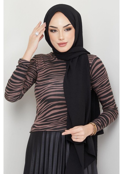 Zebra Desen Balıkçı Yaka Body Kahverengi indirimleri