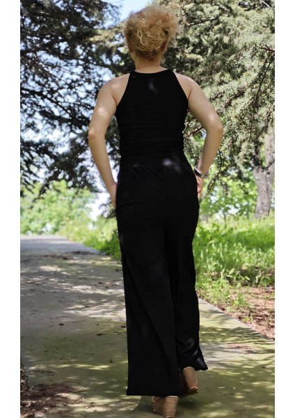 Halter Yaka Kolsuz Bluz Alt Bol Paça Pantolon Bürümcük Kumaş Takım modelleri