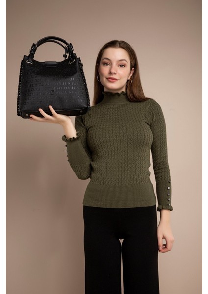 Büyük Boy Örgü Detaylı 4 Bölmeli Kadın Omuz Çantası 4031 modelleri