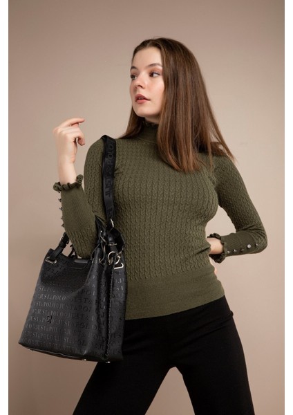 Büyük Boy Örgü Detaylı 4 Bölmeli Kadın Omuz Çantası 4031 fırsatları