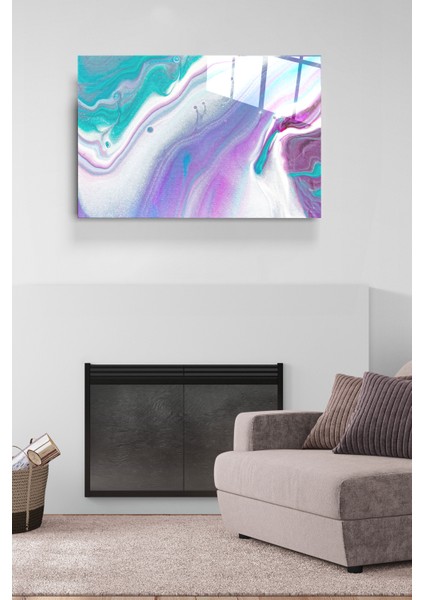 Mor ve Yeşil Uyumu Cam Tablo, Dekoratif Cam Tablo modelleri