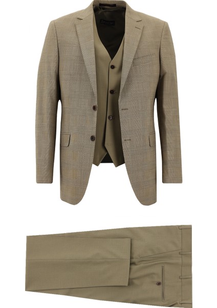 Regular Fit Yünlü Kombinli Yelekli Takım Elbise