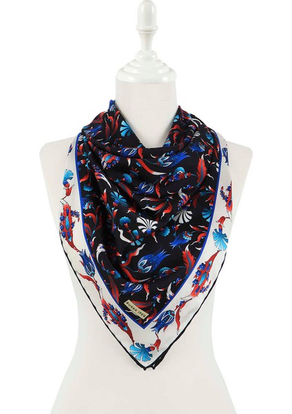 Siyah Türk Motifli Karanfil Lale Desen Ipeksi Eşarp fiyatları