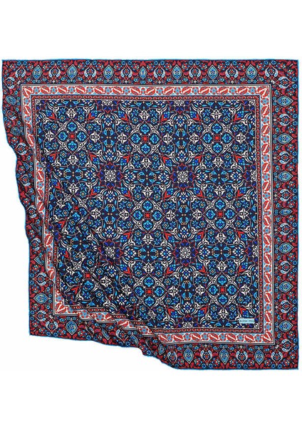 Siyah Türk Motifli Çini Desen Ipeksi Eşarp