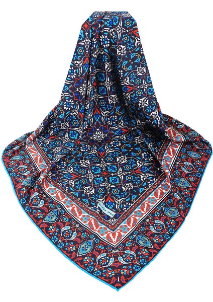 Siyah Türk Motifli Çini Desen Ipeksi Eşarp modelleri