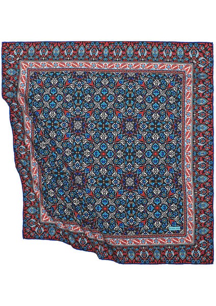 Lacivert Türk Motifli Çini Desen Ipeksi Eşarp