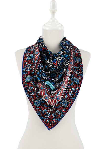 Lacivert Türk Motifli Çini Desen Ipeksi Eşarp fiyatları