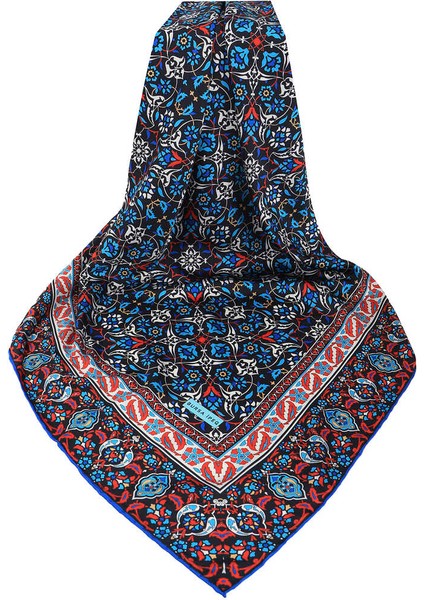 Lacivert Türk Motifli Çini Desen Ipeksi Eşarp modelleri