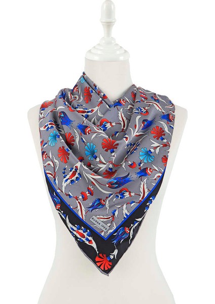 Gri Türk Motifli Karanfil Lale Desen Ipeksi Eşarp fiyatları