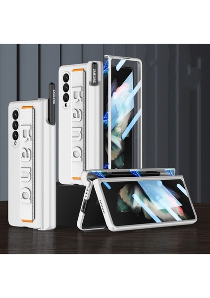 Galaxy Z Fold 3 Kılıf Kasa ve Ekran Koruyucu 360 Tam Koruma El Geçmeli Kapak+Kalem Bölmeli