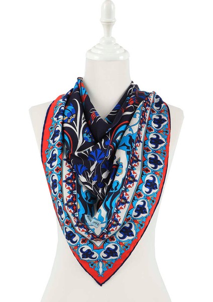 Lacivert Türk Motifli Çintemani Karanfil Desen Ipeksi Eşarp fiyatları