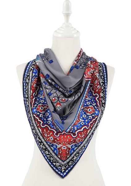 Gri Türk Motifli Şamdan Lale Desen Ipeksi Eşarp fiyatları