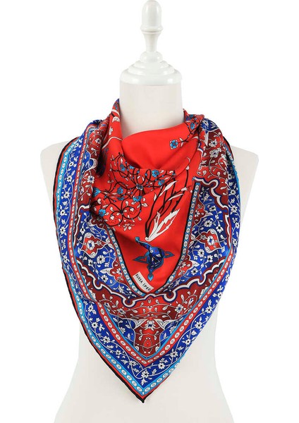 Kırmızı Türk Motifli Şamdan Lale Desen Ipeksi Eşarp fiyatları