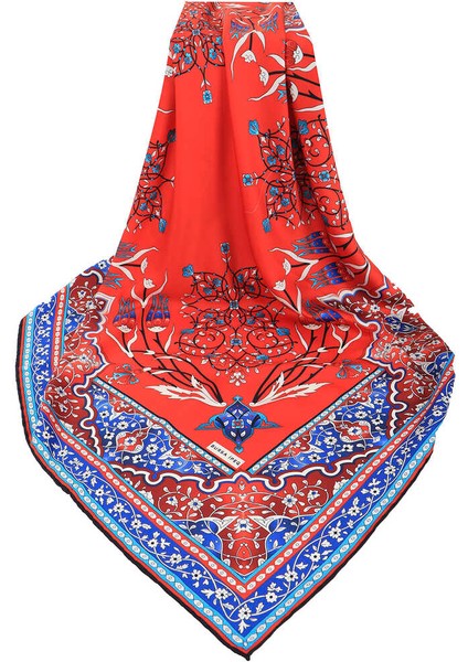Kırmızı Türk Motifli Şamdan Lale Desen Ipeksi Eşarp modelleri