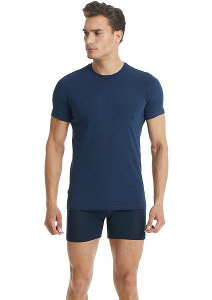 Silver V Yaka Kısa Kol Lacivert T-Shirt 9308