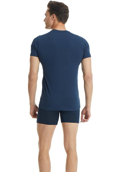 Silver V Yaka Kısa Kol Lacivert T-Shirt 9308 fırsatları