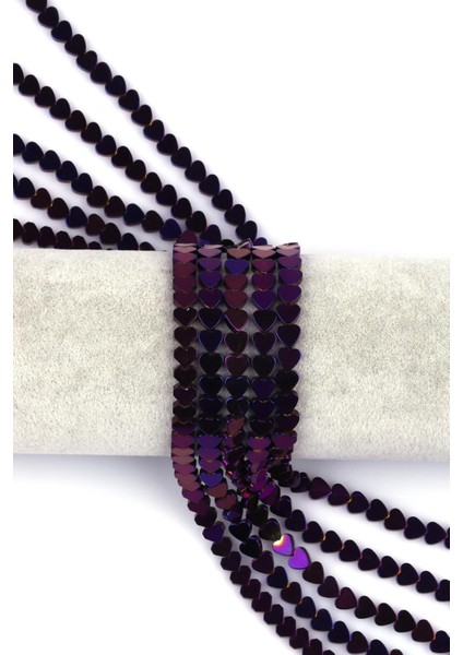 Mor Hematit Doğal Taş Dizi 6 mm Kalp Model