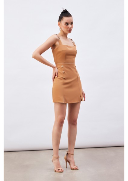 Omuz Aksesuarlı Crop Bluz - Camel fiyatları