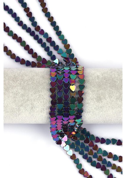 Renkli Hematit Doğal Taş Dizi 6 mm Kalp Model