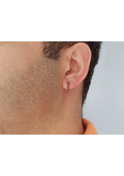 Siyah Pırlanta Taşlı Halka Erkek Küpesi 0404E0155 modelleri