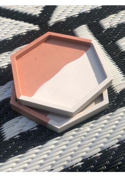 Betorasyon - 2'li Set - El Yapımı Beton Sunumluk, Altlık, Oval Tepsi, Takı Tabağı, Iki Renkli Desen