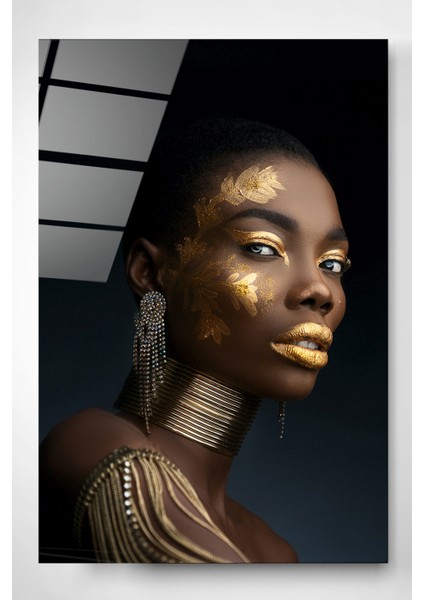 Altın Makyajlı Kadın Cam Tablo, Dekoratif Cam Tablo