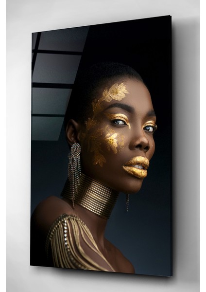 Altın Makyajlı Kadın Cam Tablo, Dekoratif Cam Tablo fiyatları