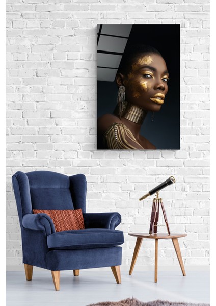 Altın Makyajlı Kadın Cam Tablo, Dekoratif Cam Tablo modelleri