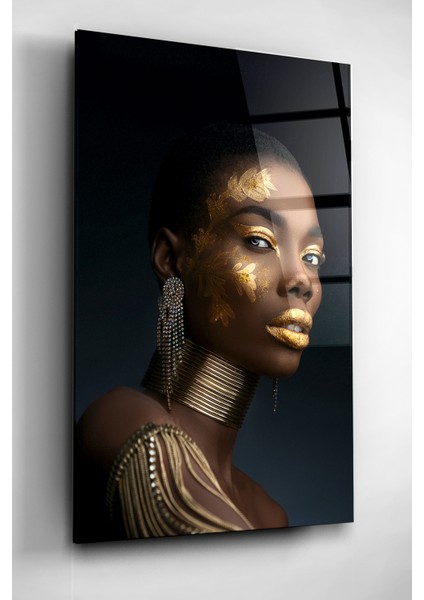 Altın Makyajlı Kadın Cam Tablo, Dekoratif Cam Tablo fırsatları