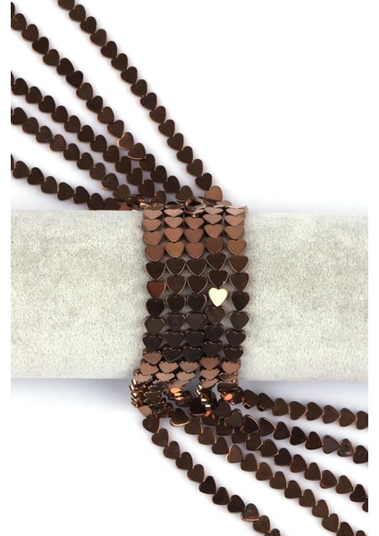 Kahverengi Hematit Doğal Taş Dizi 6 mm Kalp Model