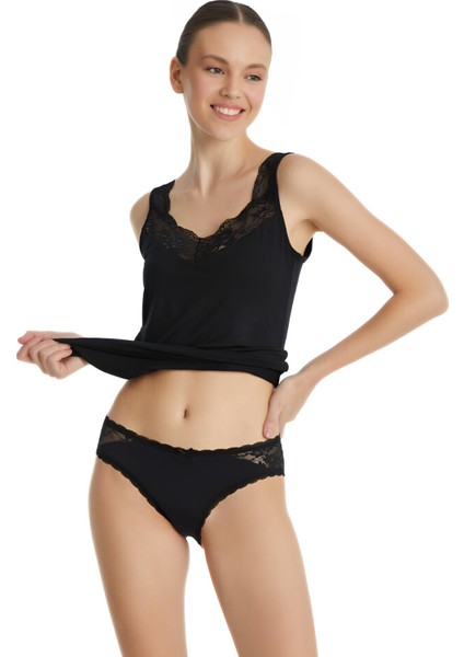 Kadın Micro Touch Lace Bref Siyah Slip Külot 1772