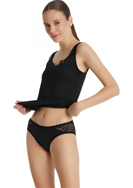 Kadın Micro Touch Lace Bref Siyah Slip Külot 1772 fırsatları