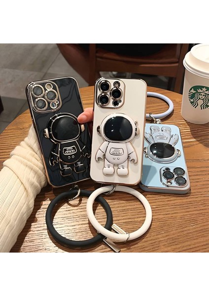 Apple iphone 11 Pro Max Uyumlu Kılıf Astronot Halkalı Gizli Standlı Silikon Tutuculu Katlanabilir Lazer Tpu