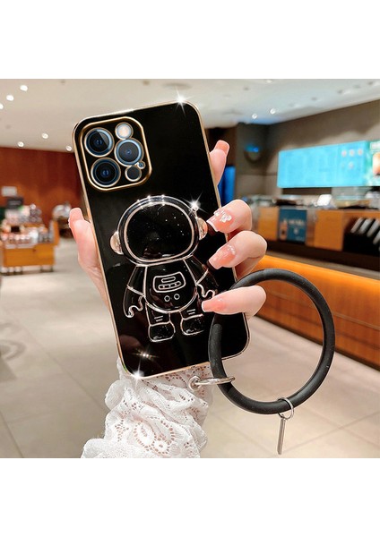 Apple iphone 12 Pro Max Uyumlu Kılıf Astronot Halkalı Gizli Standlı Silikon Tutuculu Katlanabilir Lazer Tpu