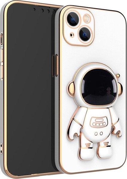 Apple iphone 14 Uyumlu Kılıf Astronot Gizli Standlı Silikon Tutuculu Katlanabilir Lazer Tpu