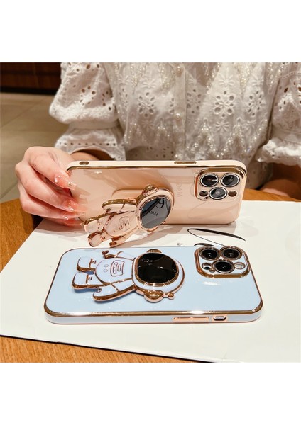 Apple iphone 14 Pro Max Uyumlu Kılıf Astronot Gizli Standlı Silikon Tutuculu Katlanabilir Lazer Tpu