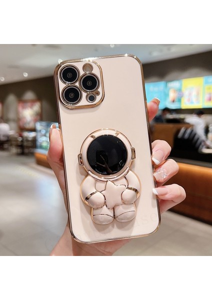 Apple iphone 11 Pro Max Uyumlu Kılıf Astronot Gizli Standlı Silikon Tutuculu Katlanabilir Lazer Tpu