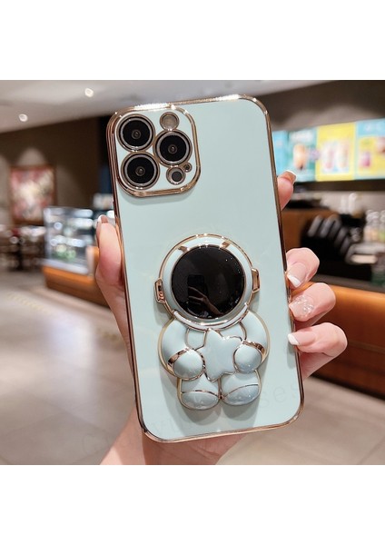 Apple iphone 11 Pro Max Uyumlu Kılıf Astronot Gizli Standlı Silikon Tutuculu Katlanabilir Lazer Tpu