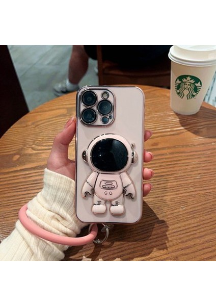 Apple iphone 12 Pro Max Uyumlu Kılıf Astronot Halkalı Gizli Standlı Silikon Tutuculu Katlanabilir Lazer Tpu