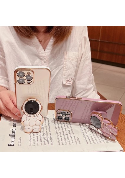 Xiaomi Redmi Note 8 Uyumlu Kılıf Astronot Gizli Standlı Silikon Tutuculu Katlanabilir Lazer Tpu