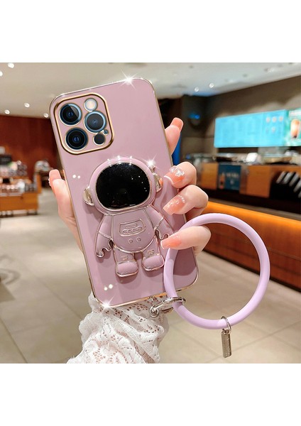 Apple iphone 14 Pro Max Uyumlu Kılıf Astronot Halkalı Gizli Standlı Silikon Tutuculu Katlanabilir Lazer Tpu