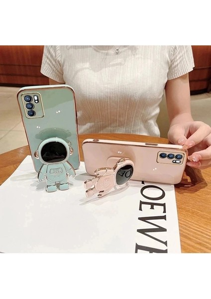 Oppo A54 CPH2239 Uyumlu Kılıf Astronot Gizli Standlı Silikon Tutuculu Katlanabilir Lazer Tpu modelleri