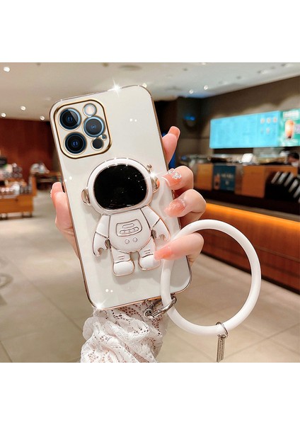 Xiaomi Redmi Note 8 Pro Uyumlu Kılıf Astronot Halkalı Gizli Standlı Silikon Tutuculu Katlanabilir Lazer Tpu