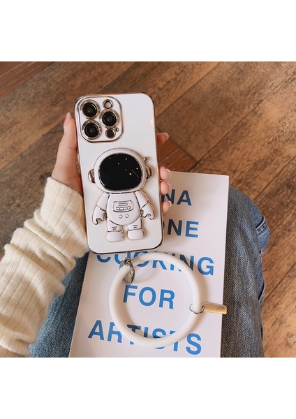 Xiaomi Redmi Note 8 Pro Uyumlu Kılıf Astronot Halkalı Gizli Standlı Silikon Tutuculu Katlanabilir Lazer Tpu